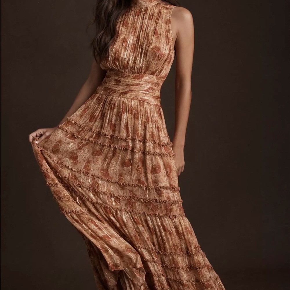 BHLDN Juniper Tiered Backless High-Neck Gown